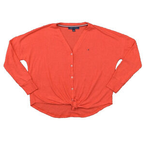 Tommy Hilfiger Women's Size S Pullover Sweater Red Long Sleeve Polyester V Neck